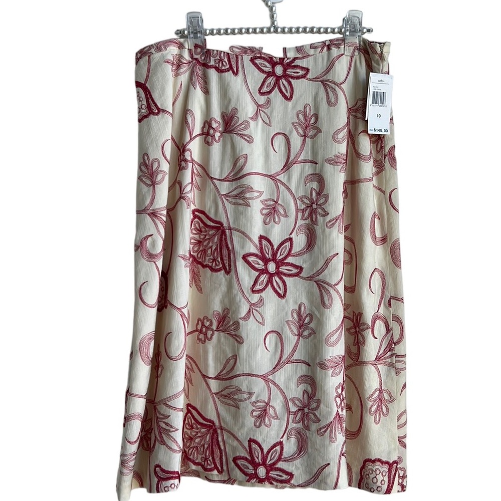 Due Per Due Embroidered Floral Ivory Coral Skirt